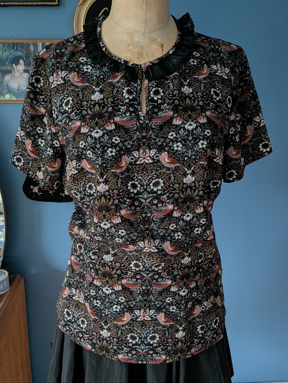Marc By Marc Jacobs Black Floral & Bird Print Short Sleeve Blouse
